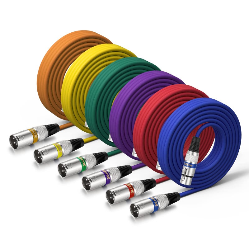 EBXYA XLR Cables 25ft 6 Packs - XLR Male to Female 3 Pins Balanced Microphone Cable (Red, Orange, Yellow, Green, Blue, Purple) - Image 1